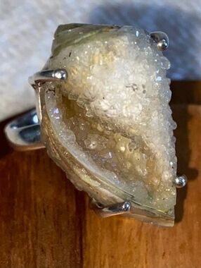 vintage fossilized Druzy Teardrop Ring in pure .925 setting